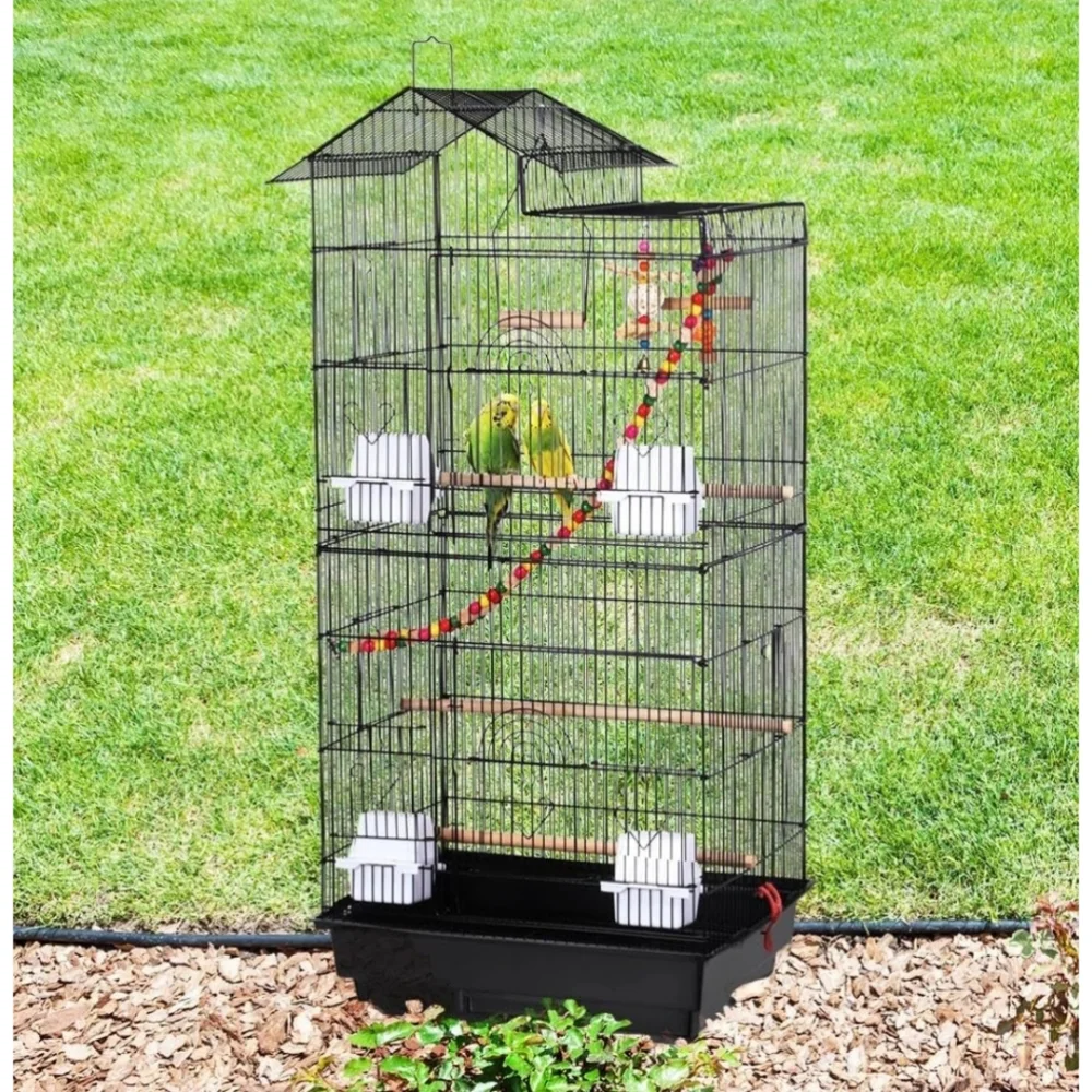 Large Parakeet Bird Cage With Vibrant Colors, 1 Ladder, and 2 Hanging Toys